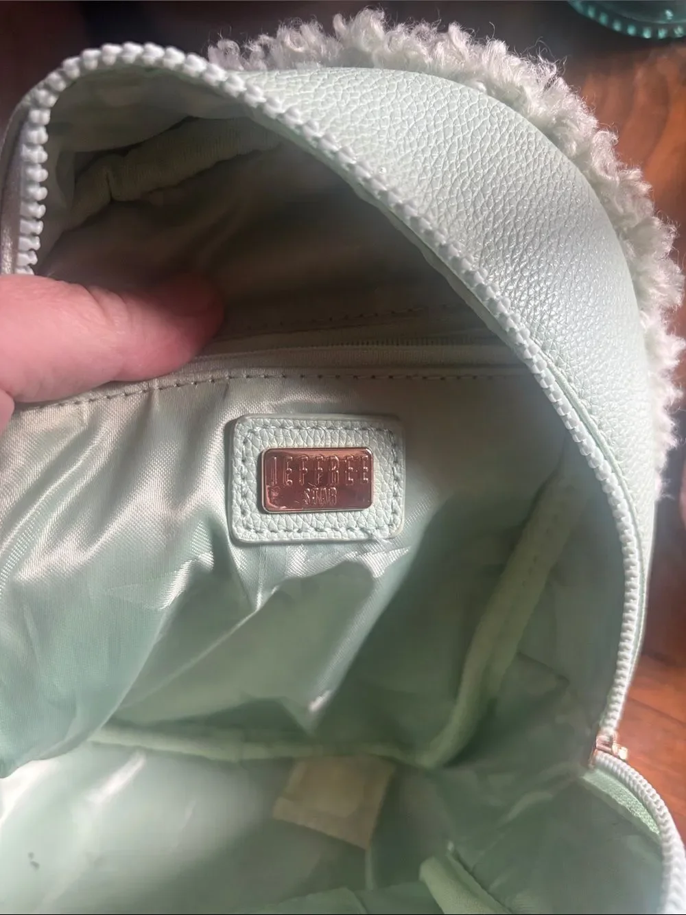 Mint Sherpa Trim Mini Backpack - Unbranded